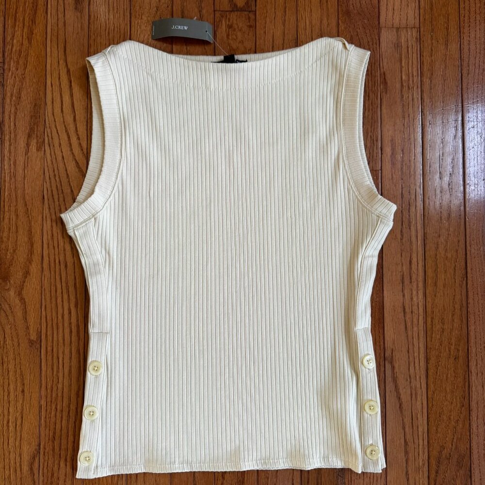 J. Crew Cream Ribbed Button-Detail Tank Top